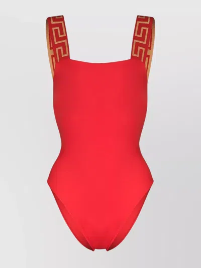 VERSACE HIGH-CUT LEG SWIMSUIT WITH PATTERNED STRAPS