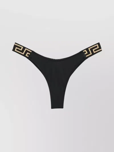 Versace High Cut Stretch-design Bikini Bottom With Elastic Waistband In Black