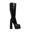 Versace Square Toe Block Heeled Boots In Black