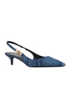 Versace Blue Fabric Flat Sandals In Blue