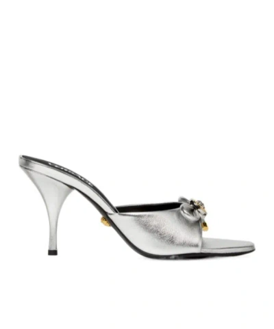 Versace High-heeled Slip-on Sandals In Gray