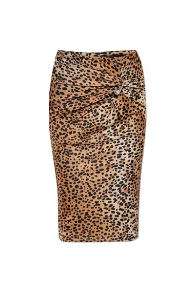 Versace Safety Pin Gathered Leopard-print Pencil Skirt In Multi