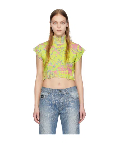 Versace High-neck Short T-shirt In Multicolor
