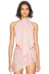 Versace High Neck Top In Pastel Pink & Milk