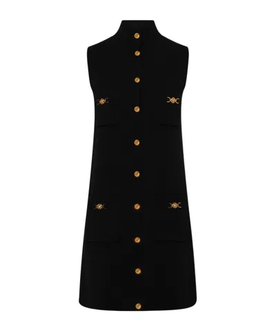 Versace Black Mini Sleeveless Dress With Medusa Detail