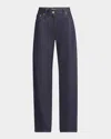 Versace High-rise Indaco Dark Wash Denim Barrel-leg Pants In Blue