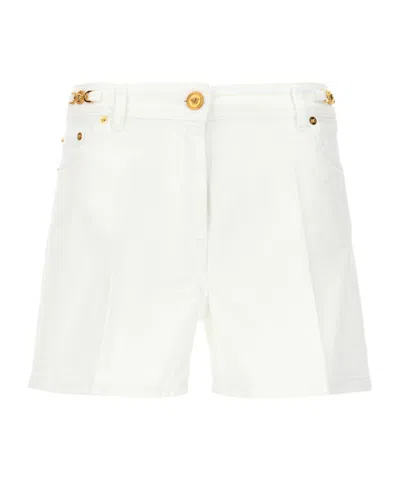 Versace High-rise Straight-leg Denim Shorts In White