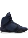 Versace High Top Greek Key "navy" Sneakers In Blue