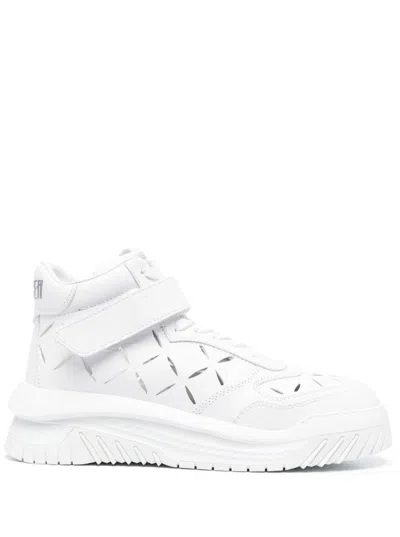 VERSACE HIGH TOP ODYSSEY SNEAKERS IN WHITE LEATHER MAN