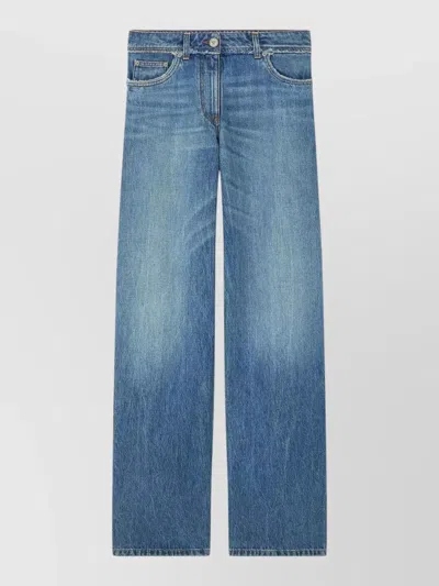 Versace Jeans Trousers Frayed Hem Belt Loops Pockets In Blue