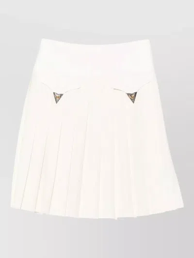Versace High Waist Pleated Midi Skirt Belt Loops In White
