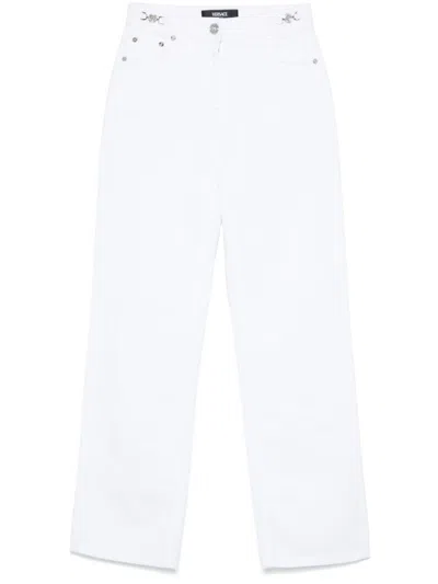 Versace High-waist Straight-leg Cotton Jeans In White