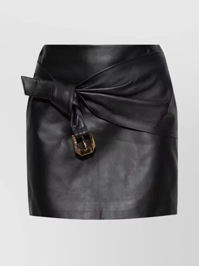 VERSACE HIGH WAIST TWISTED LEATHER SKIRT WITH BUCKLE