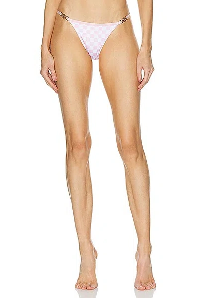 Versace High Waisted Bikini Bottom In Pastel Pink & White