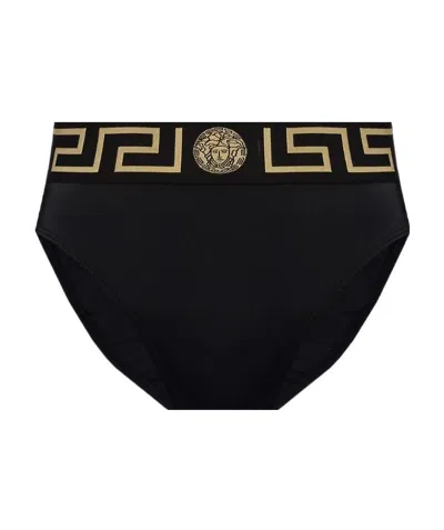 Versace Greca Border High-waist Swim Briefs In Black