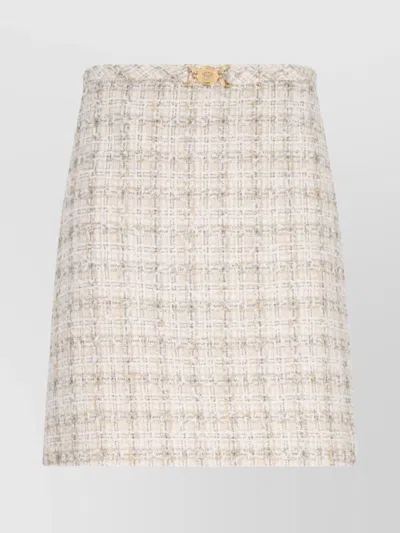 Versace High-waisted Metallic Textured Skirt In White