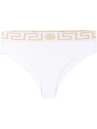 Versace High-waisted Stretch Cotton Briefs In White