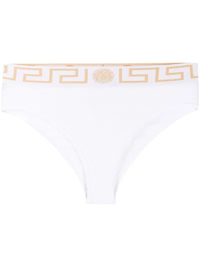 Versace High-waisted Stretch Cotton Briefs In White