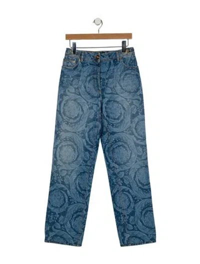 Pre-owned Versace High-rise Straight Leg Jeans In Blue