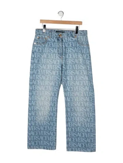 Pre-owned Versace High-rise Straight Leg Jeans In Blue