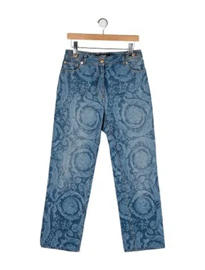 Pre-owned Versace High-rise Wide Leg Jeans In Blue