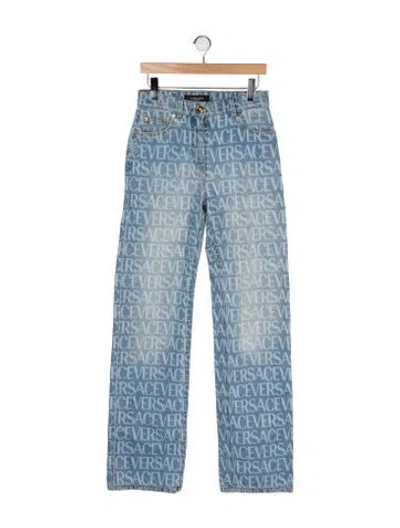 Pre-owned Versace High-rise Wide Leg Jeans In Blue