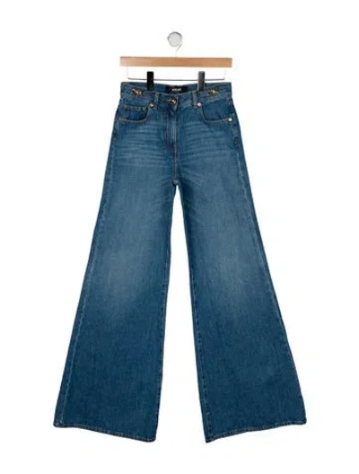 Pre-owned Versace High-rise Wide Leg Jeans In Blue