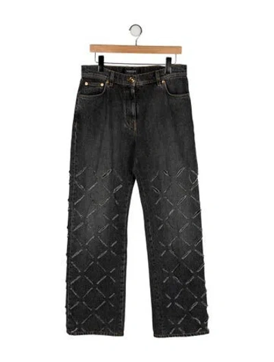 Pre-owned Versace High-rise Wide Leg Jeans In Gray