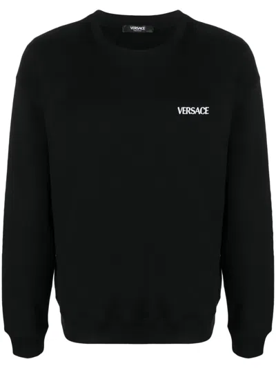 Versace Black Cotton Sweatshirt With Rear Graphic Print