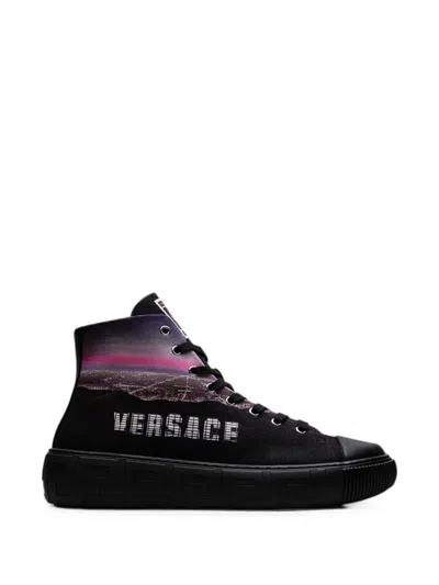 Versace Hills Greca High-top Sneakers In Brown