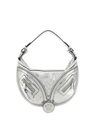 Versace 'hobo' Silver Hand Bag With Medusa Detail In Laminated Leather Woman In Grey