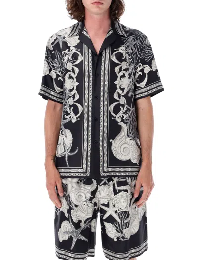 Versace Holiday Print Bowling Shirt In White