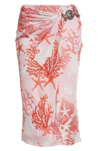 Versace Holiday Print Medusa Skirt In Dusty Rose Coral