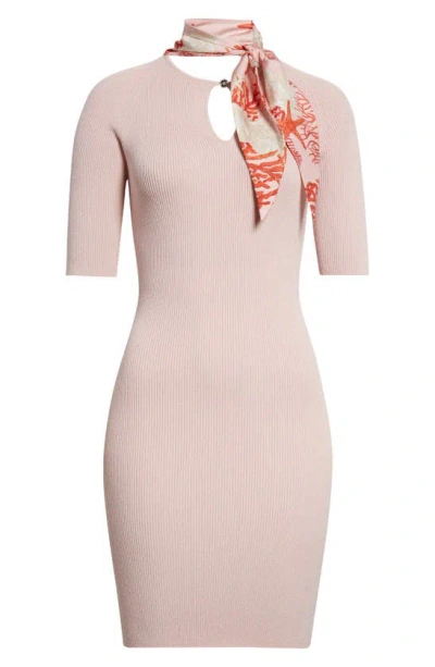 Versace Holiday Twilly Cutout Rib Dress In Dusty Rose