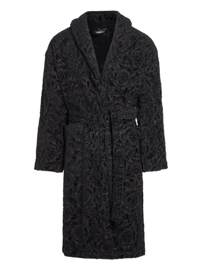 Versace Home Barocco Belted Bath Robe In Gray