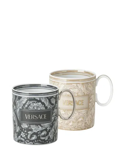 Versace Home Barocco Logo-detail Mug Set (set Of Two) In Gray