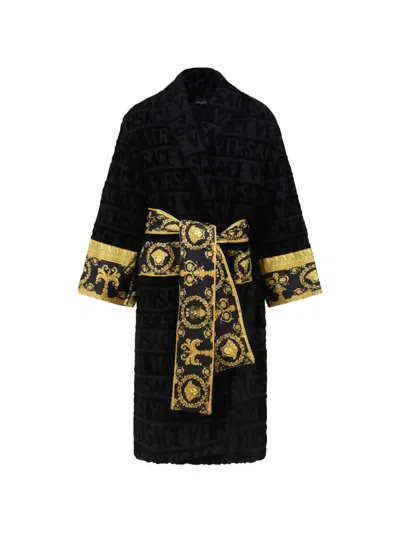 Versace Home Barocco-print Dressing Gown In Black