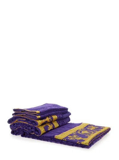 Versace Home Baroque Jacquard Towel Set In Purple