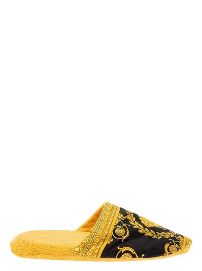 Versace Home Baroque Print Cotton Slipper In Yellow
