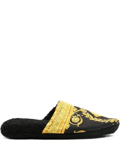 Versace Home Baroque-print Slippers In Black