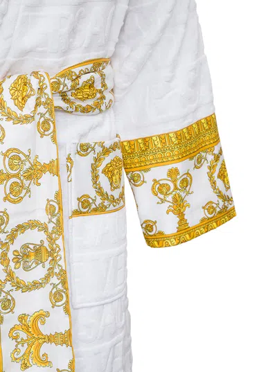 Versace Home Baroque-print Cotton Bathrobe In White