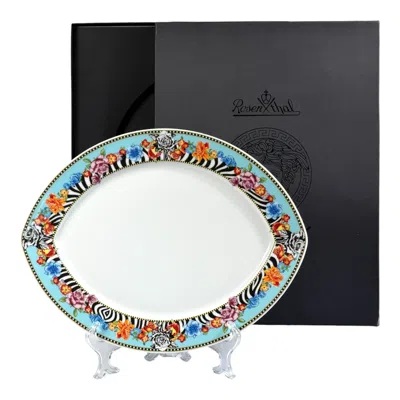 Pre-owned Versace Home Collection 2000s Vintage Rosenthal Versace Hot Flowers Porcelain Fish Plate, Original Box In Black