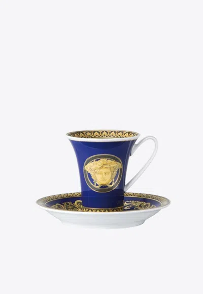 Versace Home Collection Medusa Espresso Cup And Saucer In Blue