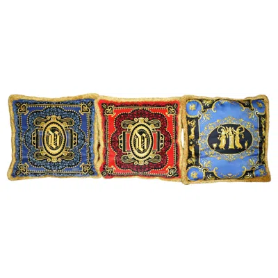 Pre-owned Versace Home Collection Three Versace Italy 2003 Ilian Rachov Designed Silk Scatter Cushions In Brown
