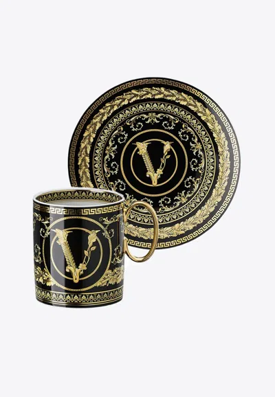 Versace Home Collection Virtus Gala Mug And Plate Set In Black