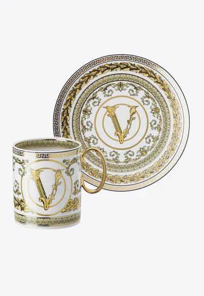 Versace Home Collection Virtus Gala Mug And Plate Set In White