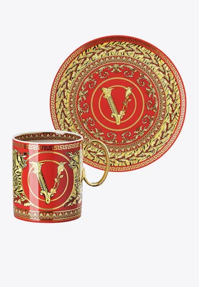 Versace Home Collection Virtus Holiday Mug And Plate In Red