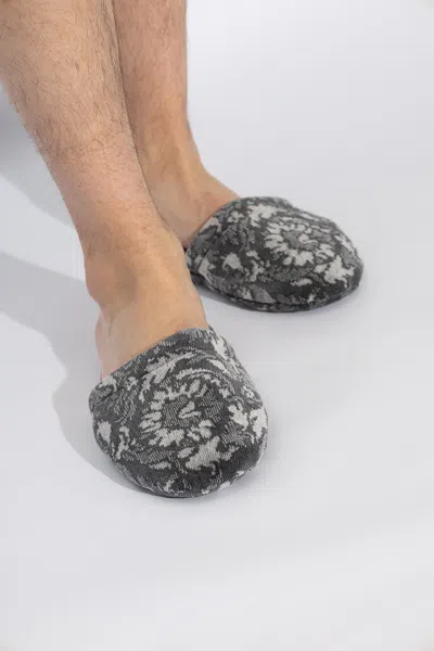 Versace Home Cotton Slippers In Grey