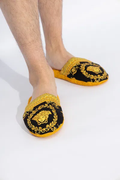 Versace Home Cotton Slippers In Orange