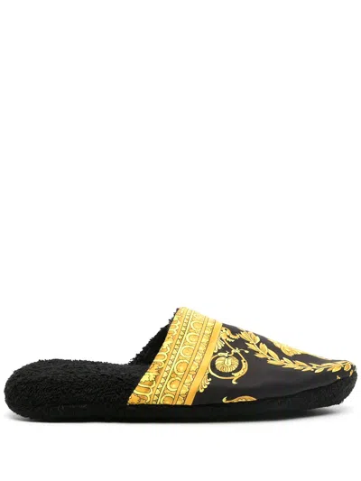 Versace Home Medusa Barocco House Slippers In Black